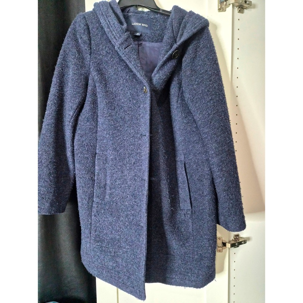 Lands End  Blue Wool‎ Blend Hooded Coat Size 12 T